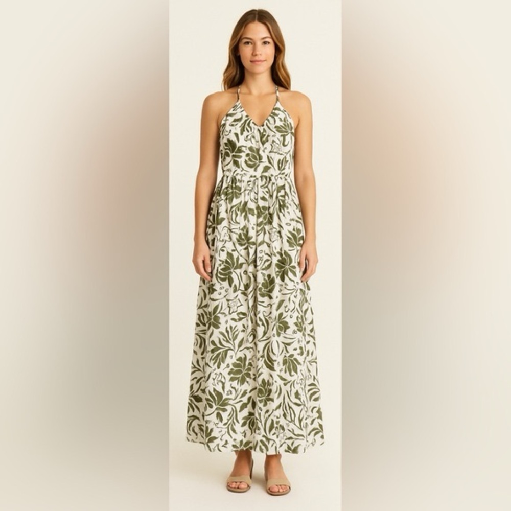 NWT 1State Green Leaf Print Maxi Dress
